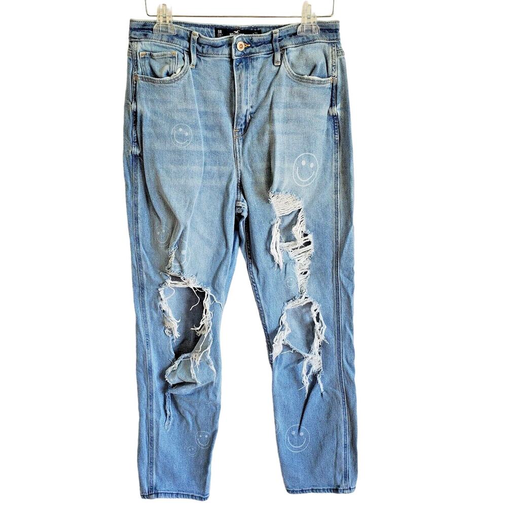 Hollister Face Jeans 9R 29 X 25 1/2 Distressed Ultra High Rise Mom Blue